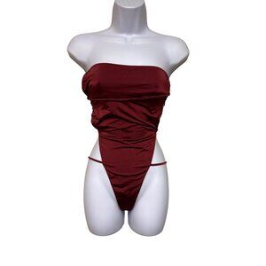 Indah Dusty Women's Strappy One Piece Swimsuit Merlot Back Cut Out Size Large
